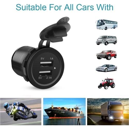 12V Dual USB Port Car Charger Socket Plug Cigarette Lighter Outlet For Auto Boat Waterproof Mobile Phone Charging Adapter