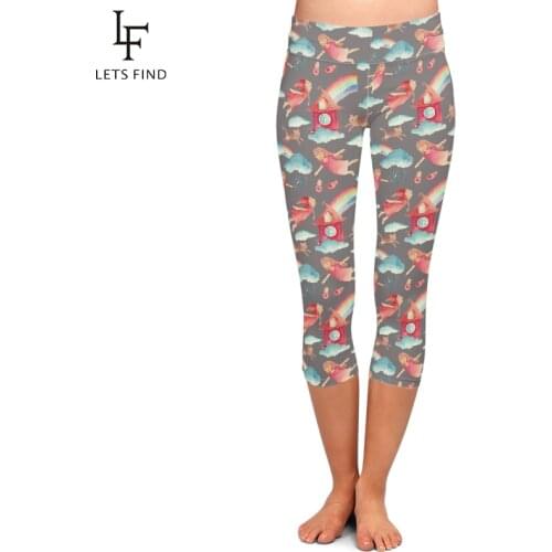 LETSFIND Fashion Summer Style Digital Printing Fitness Legggings High Waist Capri Pants Plus Size Mid-Calf 3/4 Casual Leggings