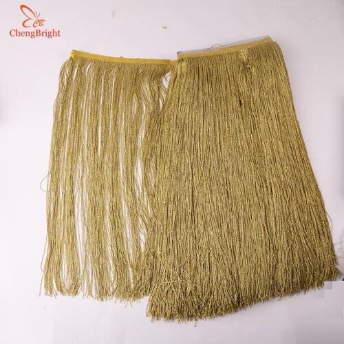 ChengBright 100Yards Rayon Tassel Fringe Gold Silk Lace Trim Ribbon Sew Latin Dress Stage Garment Curtain Accessories 50cm Width