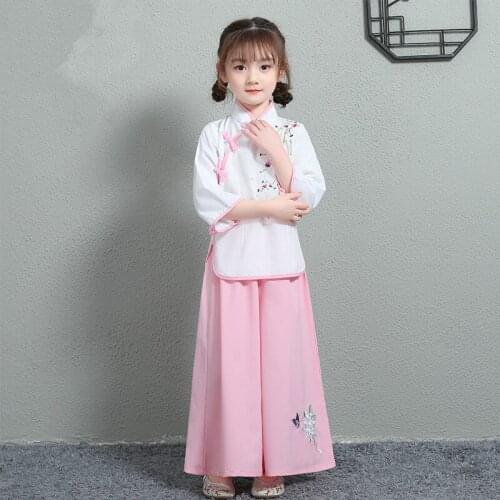 H2548 Girl Cosplay Costumes Childrens Performance Clothes Baby Halloween Chinese Traditional Retro Embroidered Folk Kids Suit