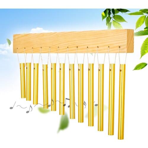 12-bar Wind Chime Aluminum Tube & Solid Wood Material Percussion Instrument for Outside Home Garden Decoration Mallet Gold