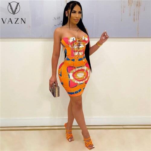 VAZN 2021 Night Party Strapless Holiday Sleeveless Elegant Mini Dresses Sexy Club Birthday Women Elegant Fashion Dress