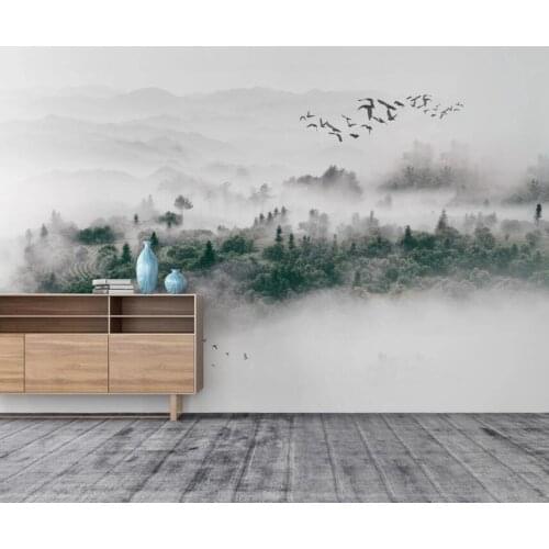 Milofi Custom Minimalist Nordic style bird fog pine forest cloud fog TV background wall