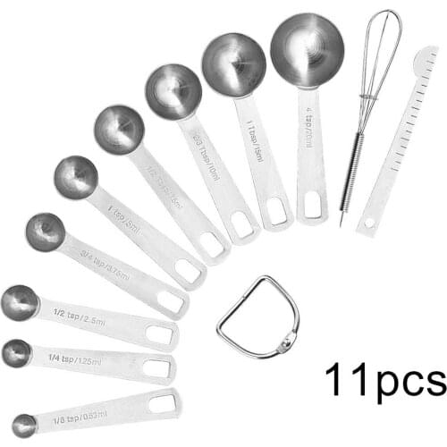 11pcs Stainless Steel Measuring Spoon poons Cup Kitchen Cooking Baking Scale Scoop Accurate Kitchen Measuring Tool