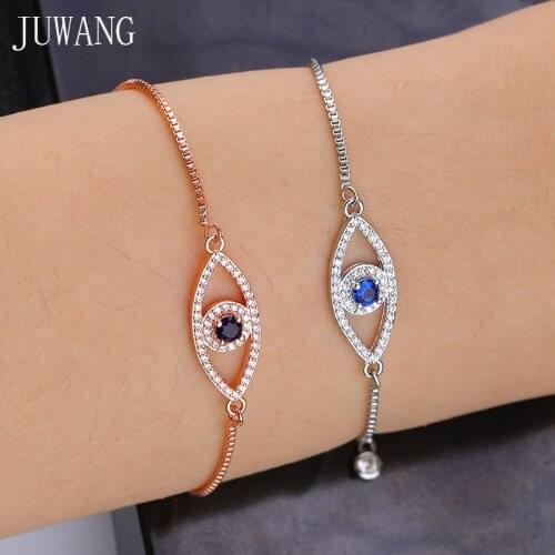 JUWANG 2020 Fashion DIY Link Bracelets For Women Girl Cubic Zirconia Evil Eye Connector Charm Adjustable Chain Bracelet Jewelry