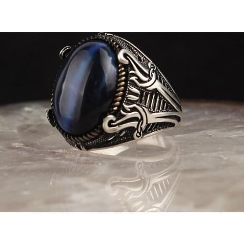 925 Sterling Silver Ring for Men Handmade Turquoise Stone Vintage Gift Mens Rings All Size Women Turkish Fashion Jewelry