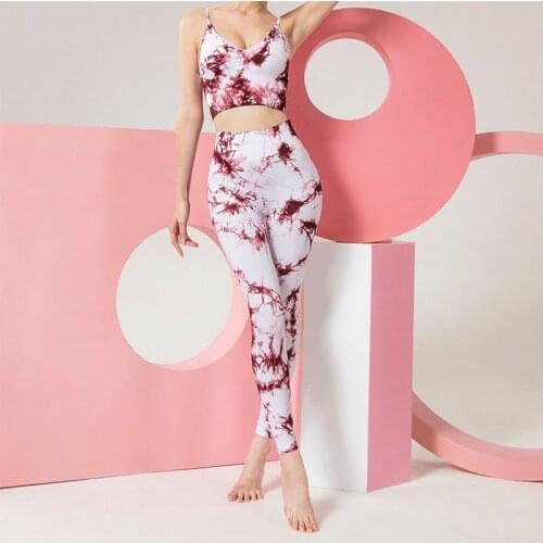 SALSPOR Yoga Print Sets Women Fitness Shockproof Tie dye Push Up Leggings Sports Jogging Workout Quick Dry Training Gym Outfit