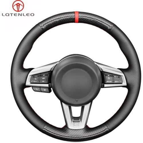 LQTENLEO Black Genuine Leather Carbon Fiber Hand-stitched Car Steering Wheel Cover For Mazda MX-5 2015 2016 2017 2018 2019 2020