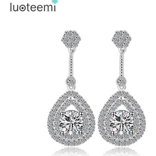 LUOTEEMI Classic Elegant Drop Earrings AAA Teardrop Shape Cubic Zirconia Stone Ladies Earrings for Wedding Factory Wholesale