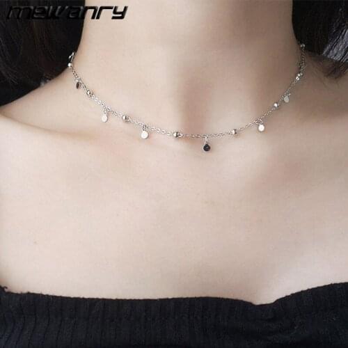 Mewanry 925 Sterling Silver Necklace for Women Fashion Personality Party Disc Bead Tassel Clavicle Chain Jewelry Gifts Wholesale