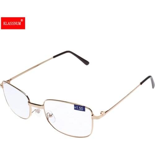1PC Fashion Reading Glasses Lens Rimmed Gold Frame Metal Eyeglasses Magnifying Eyewear Protector Glasses Presbyopic +1.0 - +4.0