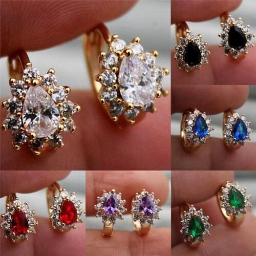 Trendy Female Rainbow Zircon Stone Earrings Charm Geometry Small Clip Earrings For Women Charm Gold Color Wedding Earrings