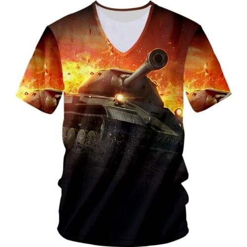 UJWI Man Sports V Neck Tshirt 3D World of Tanks game Punk Rock Mens T-shirt Printed oversize hip hop t shirt Casual Tee Shirt