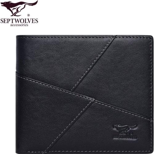 Septwolves fashion luxury men wallets genuine leather brand wallet business men bifold purse wallet