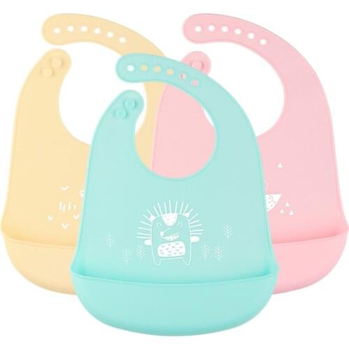 Baby Bibs Food grade silicone Baby Newborn Cartoon Aprons Waterproof lunch Saliva Towel Adjustable Baby Bibs