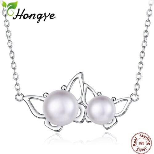Hongye 2020 Real Natural Freshwater Pearl Pendants 925 Silver Necklace Women White pearl Crystal Wedding Classic Fine Jewelry