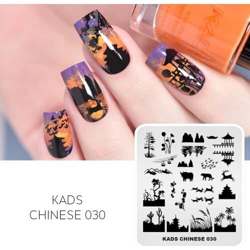 KADS Nail Stamping Plates Chinese 030 Natural Scenery Deer Pavilion Image Design Manicure Stamp Template With Stamping Polish
