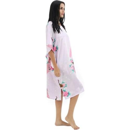 Big Size Women Home Dress Mid Skirt Fat Female fit in 330lbs Nightclothes Sleep Wear peacock satin silk Nightgrowns