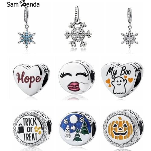 Authentic 925 Sterling Silver Charm Bead Tree Santa Snowflake Fit Pandora Original Bracelet Charms DIY Fine Jewelry Making