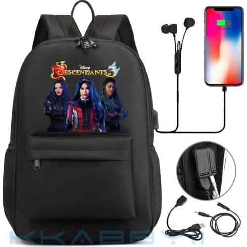 Disney Descendants 3 Backpack Usb Charge Laptop Backpack School Bags for Teenage Girls Women Backpacks Travel Backpack