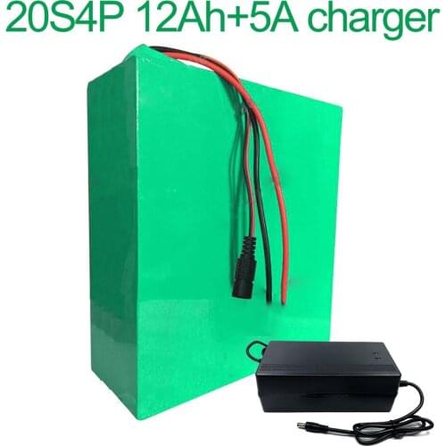 With 5A charger 72V 12Ah 20S4P 18650 Li-ion Battery electric two Three wheeled motorcycle bicycle ebike 195*160*70mm