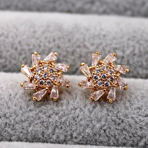 Trendy Stud Earrings for Women Gold Color Earring with white Zircon Trendy Jewelry for Party Wedding Anniversary Gift