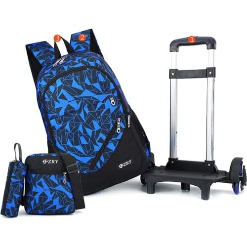 Teens School Backpack Removable Children School Bags With 2/6 Wheels Stairs Kid boys girls Trolley Schoolbag Luggage Book Bag