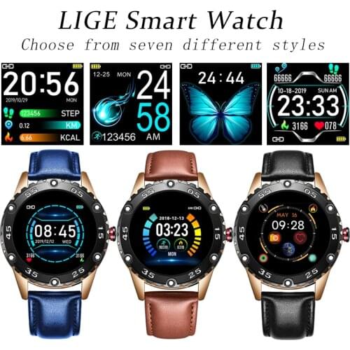 IGE 2020 New leather smart watch men leather smart watch sport For iPhone Heart rate blood pressure Fitness tracker smartwatch