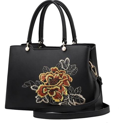 HUIUEITW Embroidered Messenger Bags Women Leather Handbags Bags for Women 2021 Sac a Main Ladies Hand Bag Female bag new