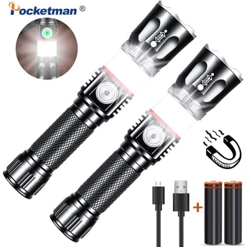 2PCS/Lot 60000LM COB LED Flashlight USB Rechargeable COB Work Lamp With Tail Magnet Zoomable Torch Lanterna Camping Light
