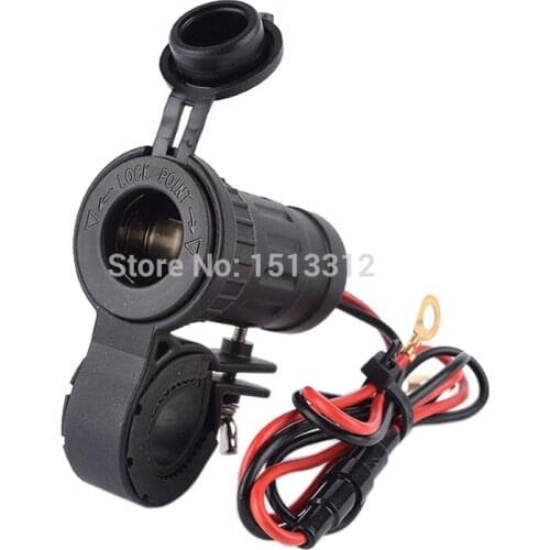 Universal Motorcycle Cigarette Socket 12/24V Waterproof Motorcycle Handlebar Mounted Cigarette Lighter Socket with 60cm Cable