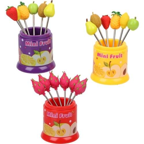 Creative Cute Kitchen Accessories Fruit Pattern Fruit Fork 6Pcs/Set for Children Snack Cake Dessert Food Fork Stainless Steel