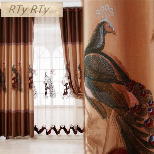 New Classical modern Style High shade fabric curtain peacock embroidered curtain villa living room luxury curtain fabric