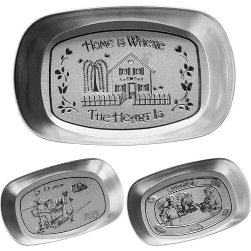 Retro Style Iron Serving Tray Emboss Dessert Plate Fruit Cake Bread Holder Photography Props Snack Tray