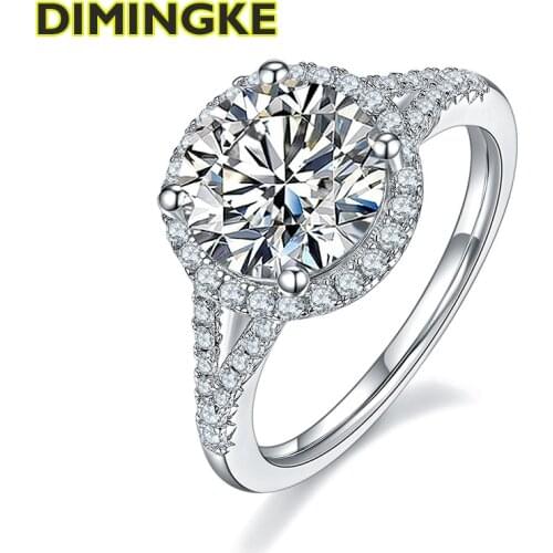 DIMINGKE Super Flash 3.0CT 9*9MM Moissanite Flower Ring GRA Certificate S925 Sterling Silver Wedding Party Woman Jewelry