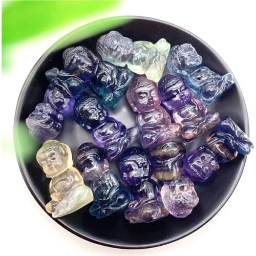 1PC Natural Fluorite Buddha Handmade Quartz Carved Polished Healing Decoraction Meditation Polished Stone Home Decor