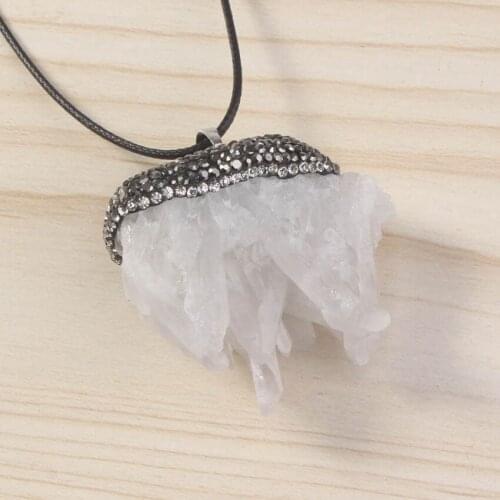 100-Unique 1 Pcs Silver Plated Inlay Rhinestone Natural Rock Crystal Irregular Shape Pendant Charm Jewelry