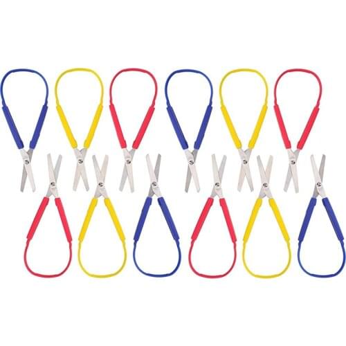 12 Pack 8 Inch Colorful Loop Scissors, Easy-Open Squeeze Handles Right and Lefty Support Grip Scissors for Kids, Adults