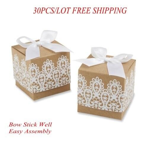 30 Pieces/lot) Amazing Wedding and Party Favor box of Rustic and Lace Kraft Wedding Gift Box For Candy box and decorative box