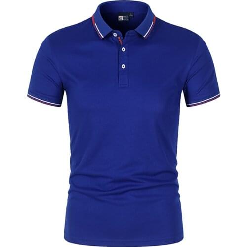 AOLIWEN men summer blue 50% cotton 50% milk fiber solid color short sleeve POLO shirt button trend casual soft slim POLO shirt