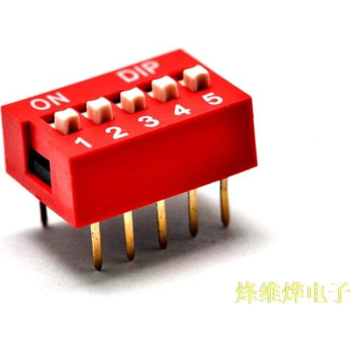 Free shipping |5P dial switch flat dial switch 5 position toggle switch pitch 2.54MM red (20)