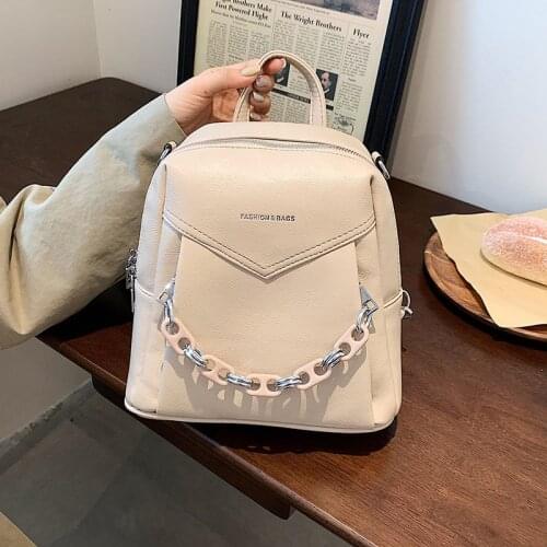 Brand luxury Chain backpack 2021 new PU leather waterproof bag college style young student bag white famous designer design