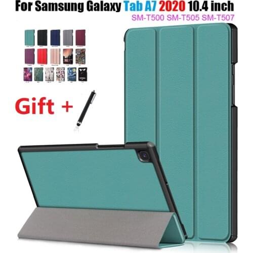 Case For Samsung Galaxy Tab A7 2020 10.4 Folio Flip PU Leather Cover Auto Sleep Wake Stand for SM-T500 T505 with Soft Film+Pen