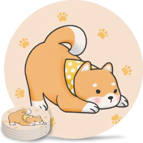 Baby Shiba Ceramic Coasters Waterproof Tea Cup Mat Modern Home Decor Coffee Table Decor Coasters for Glasses