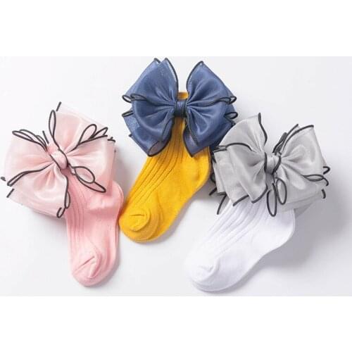 Baby Girls Socks with Bows Toddlers Infants Cotton Ankle Socks Beading Baby Girls Princess Sock Cute Sweet Knitted Tube Socks