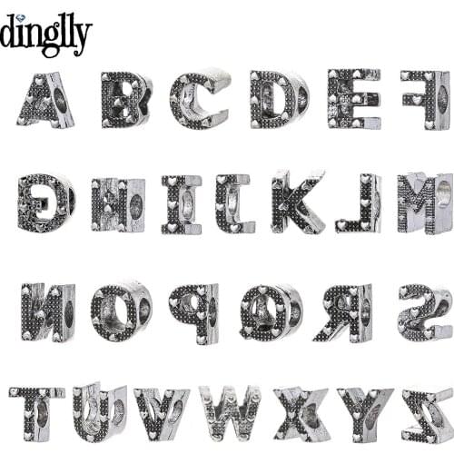 Dinglly 2pcs 26 English Alphabet A-Z Beads Silver Color Charm For Bracelet & Necklace Original Name Jewelry Accessories Beaded