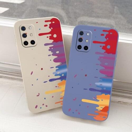 Ins Simple Watercolor Camera Lens Protection Shockproof Liquid Silicone Case For Oneplus 8t 9 9pro 9r pro Phone Back Cover Case
