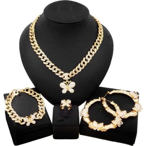 Yulaili Hot Sale Butterfly Pattern Diamond Jewelry Set and Brazilian Woman Girl Festive Gift Prom Dress Matching Jewelry Sets