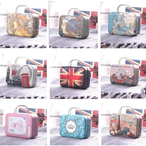 10PCS Mini Tin Box Retro Suitcase Hand Storage Box Candy Gift Box Container Organizer Holder for Rhinestone Beads Ring Earrings