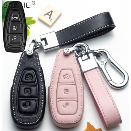 Leather Car Key Cover Case For Ford Fiesta Focus 3 4 ST Mondeo Ecosport Kuga Ranger C-Max S-Max For Car Key Holder keychain